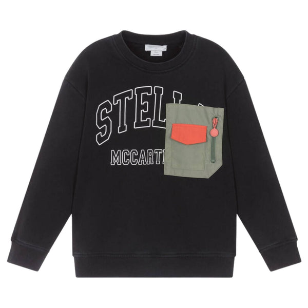 Boys Black Logo-Print with Utility Pocket Sweatshirts