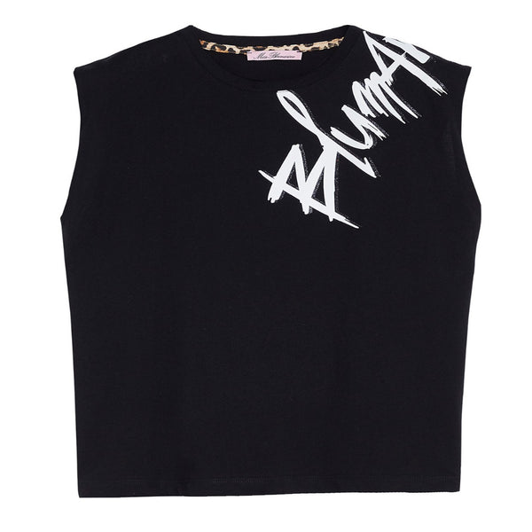 Girls Black Top With Blumarine Logo On Shoulder