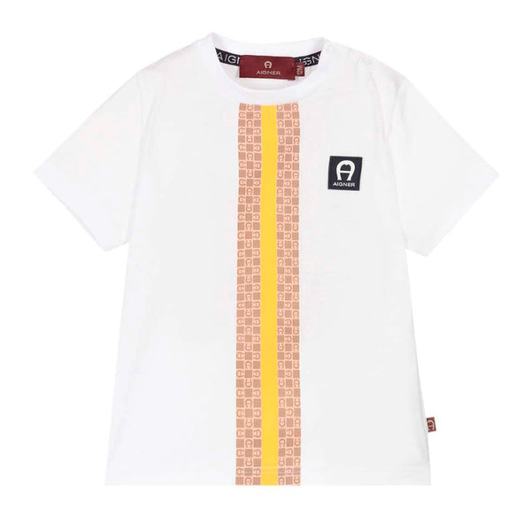 Boys White Cotton Logo T-Shirt