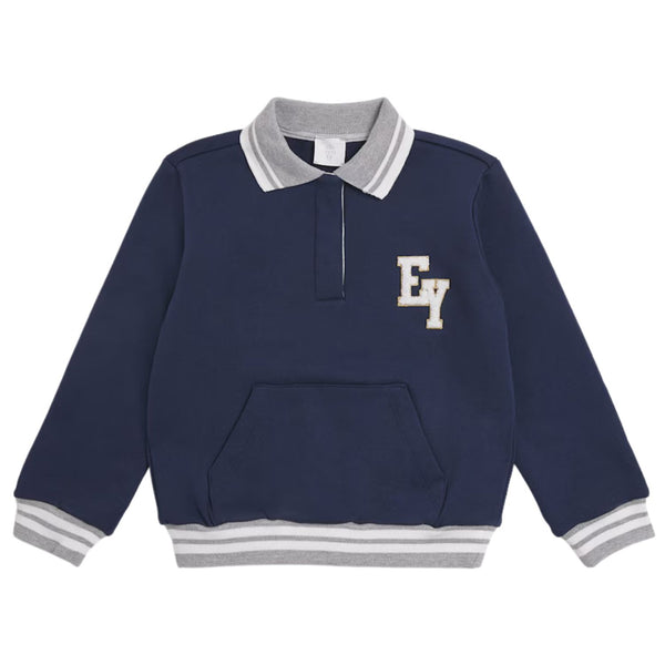 Boys Navy Blue Cotton Polo-Style Sweatshirt