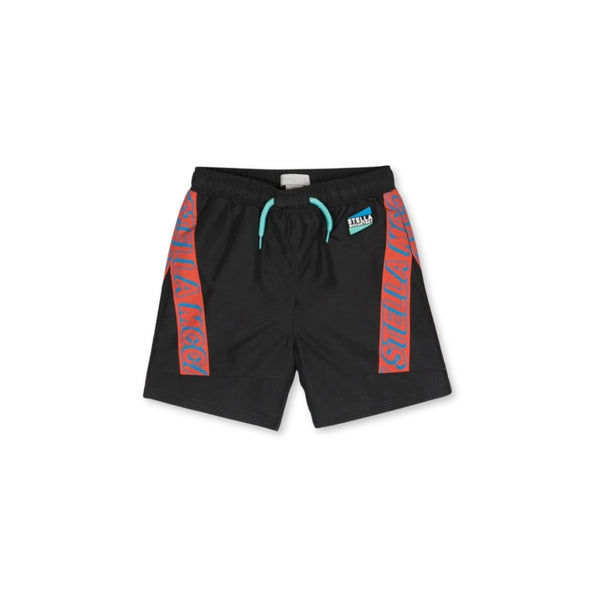 Boys Black Logo-Tape Sides Swim Shorts