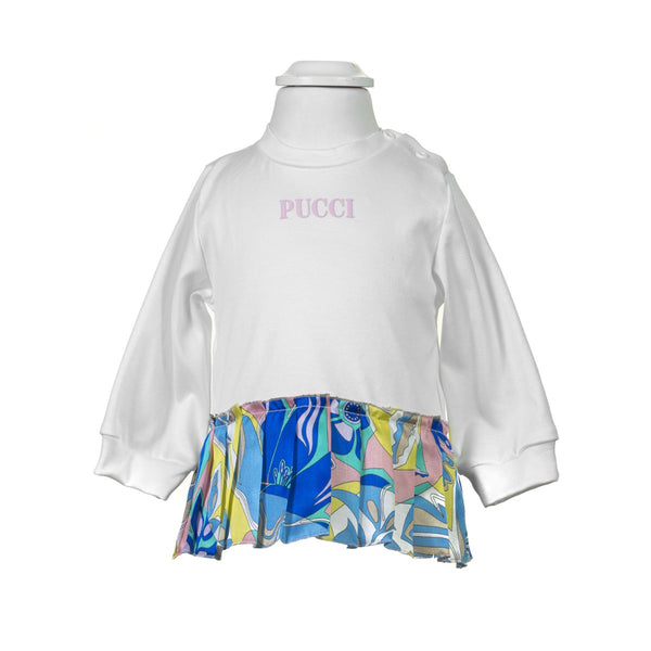 White Sweat shirt With Abstract Pleats For Baby Girl
