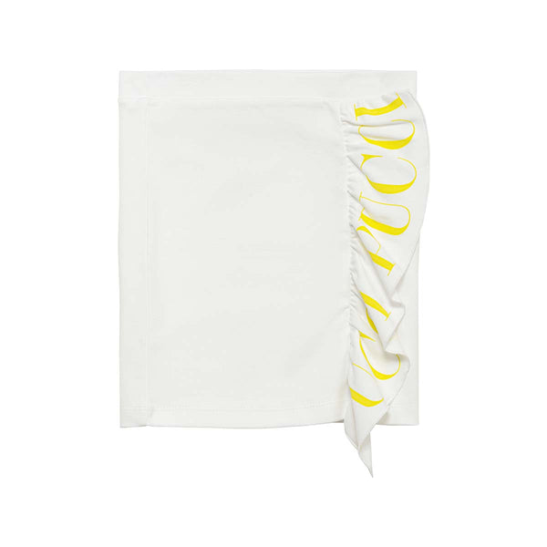 White Skirt with Yellow Logo Printed Side Frills
