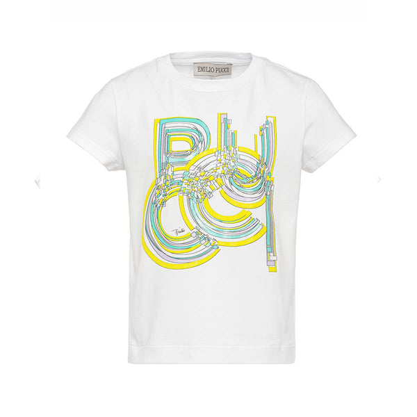 White T-Shirt with Colorful Logo Print