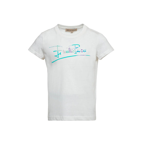Girls White Cotton T-shirt With Contrast Signature