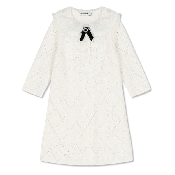 Girls White Knitted Floral Dress