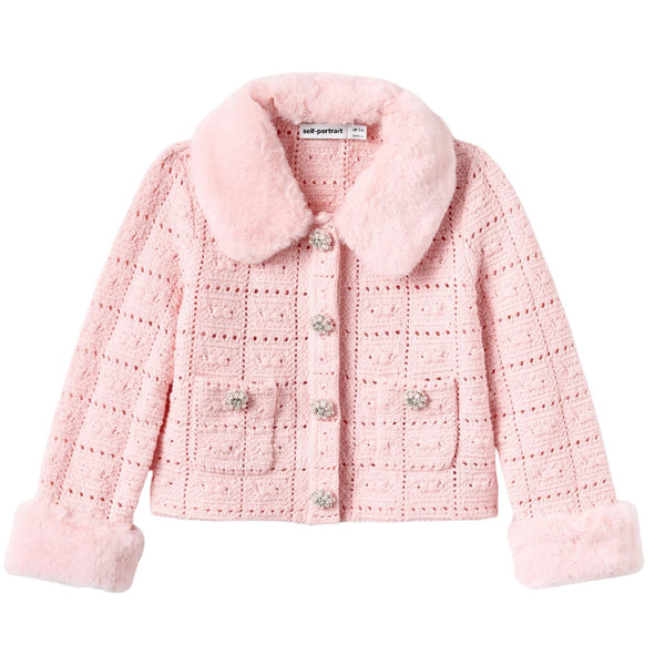 Girls Pink Knitted Fur Cardigan