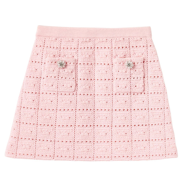 Girls Pink Knitted Twin Pocket Skirts