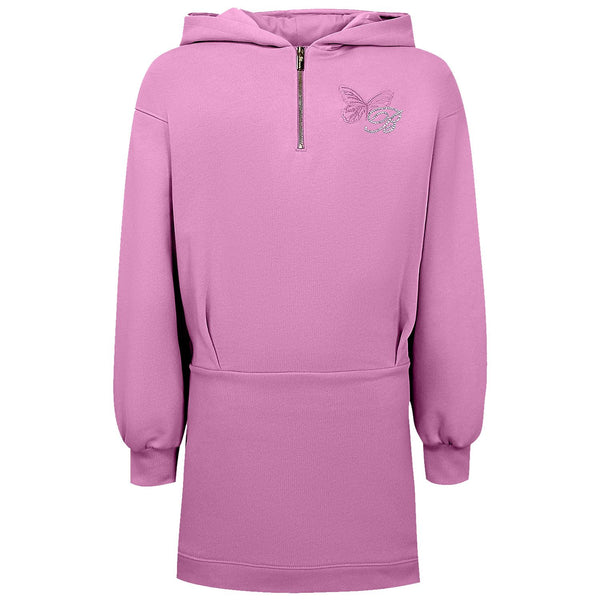 Girls Pink Rhinestone Logo-Print Hooded Dress