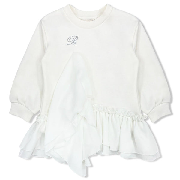 Girls White Logo-Print Frill Dress