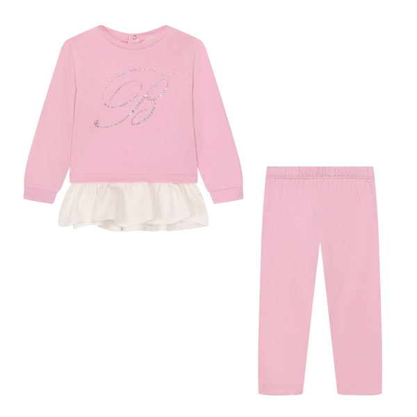 Baby Girls Pink Logo-Print Trouser-Set