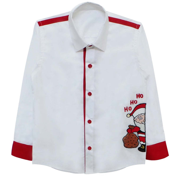 Boys White Santa-Patch Shirts