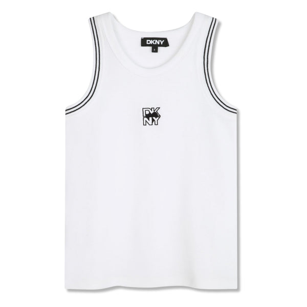 Girls White Cotton Vest Top With Black Trim