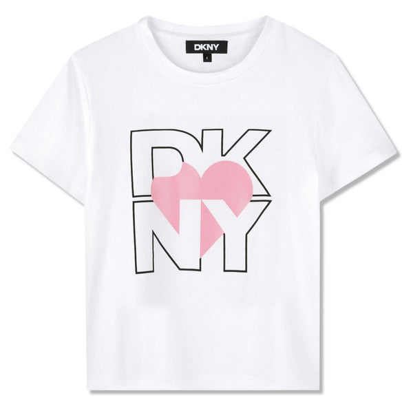 Girls White & Pink Viscose T-Shirt
