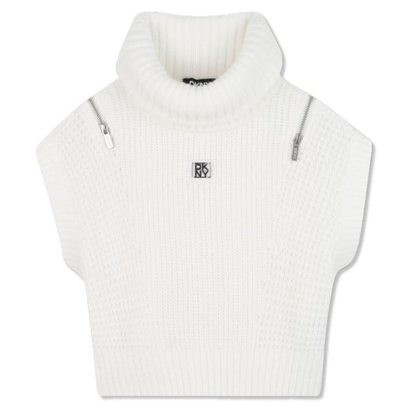 Girls White Sleeveless Knitted Sweater