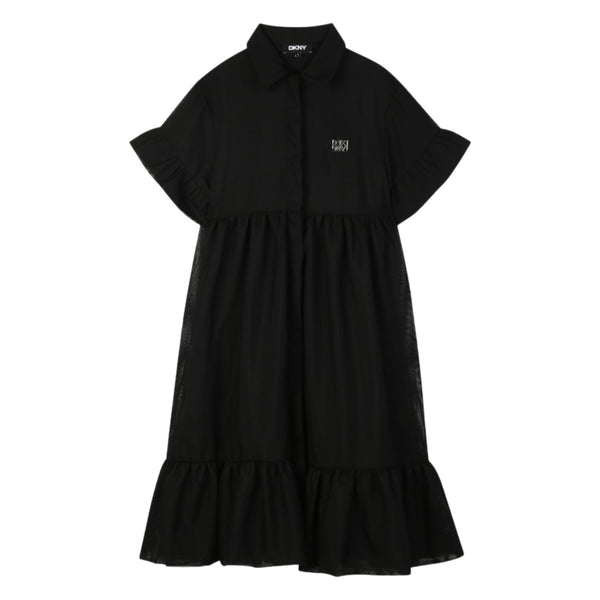 Girls Black Logo-print Flare Dress