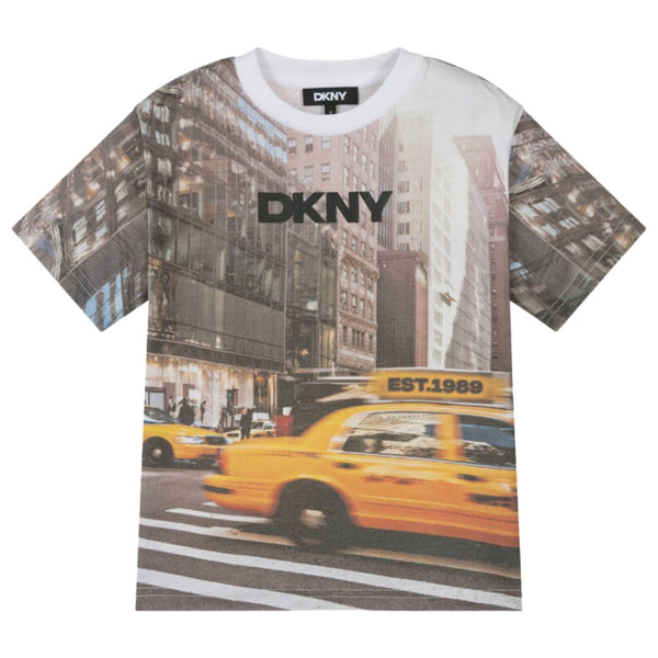 Boys Brown & Yellow Logo-Print T-Shirts