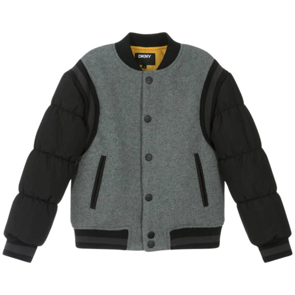 Boys Grey & Black Wool Bomber Jacket