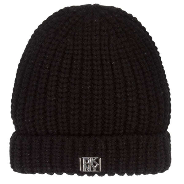 Girls Black Knitted Logo-Print Beanie