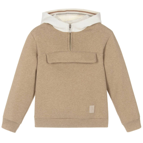 Boys Beige Cotton Jersey Hoodie