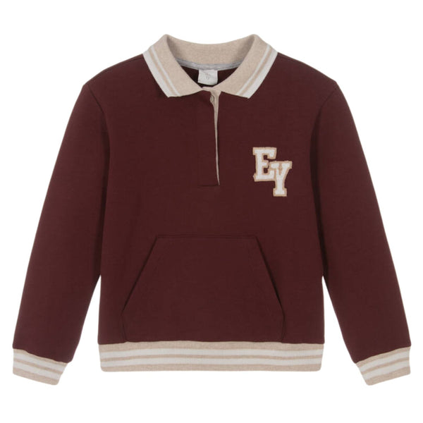 Boys Burgundy Cotton Polo-Style Sweatshirt
