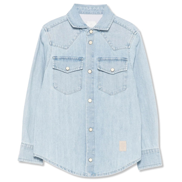 Boys Light Denim Blue Logo-Patch Shirt