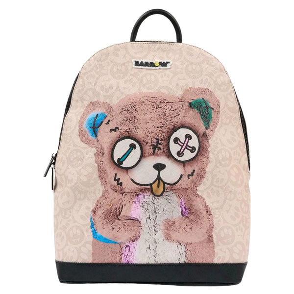 Unisex Beige Teddy Bear-Print Backpack