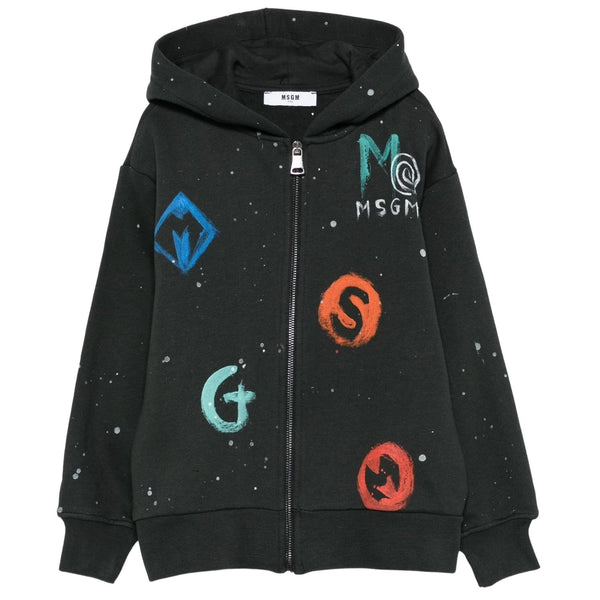 Boys Black Zip-Up Logo-Print Hoodies