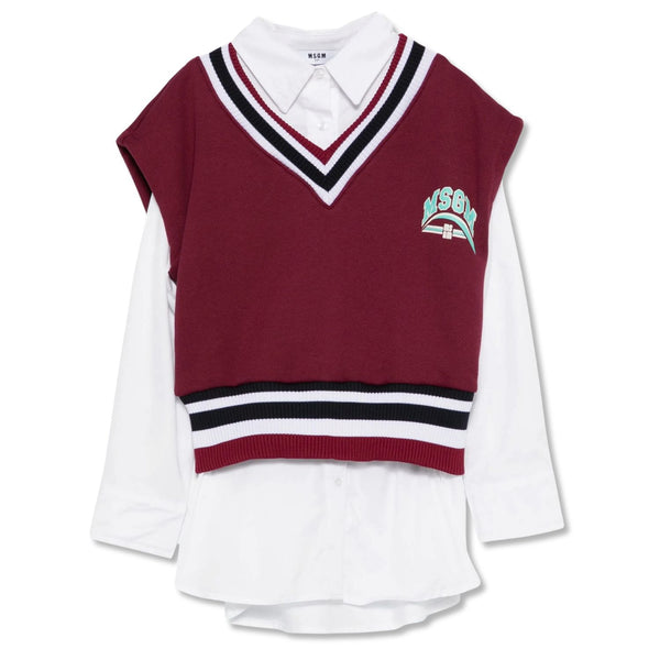 Girls Red & White Logo-Print Sweat Dress