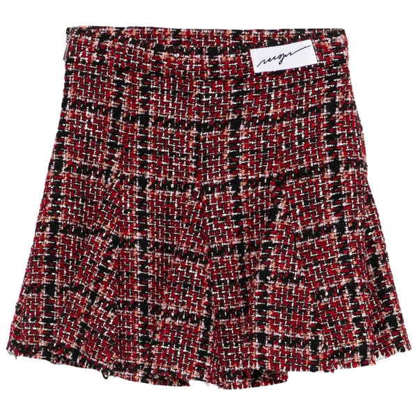 Girls Red Knitted Waist Logo-Patch Skirts