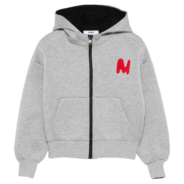 Girls Grey Zip-Up Logo-Patch Hoodies