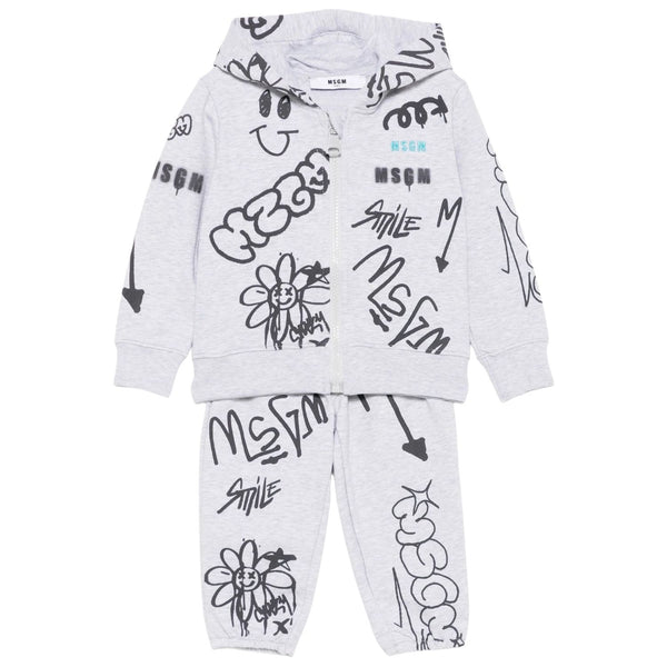 Baby Boys Grey All Over Logo-Print Tracksuit