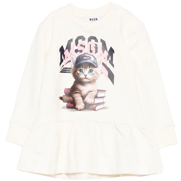 Baby Girls Cream Cat-print Dress