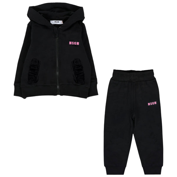 Baby Girls Black Zip-Up Logo-Print Tracksuit