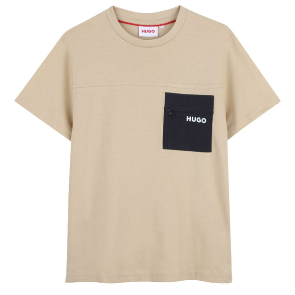 Boys Beige Zip-Pocket T-Shirts