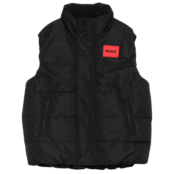 Boys Black Logo-Print Puffer Vest Jacket