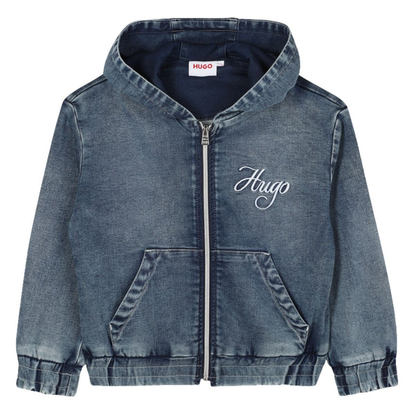 Girls Blue Denim Logo-Print Hoodies