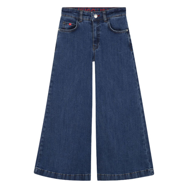 Girls Blue Wide-Leg Denim Jeans