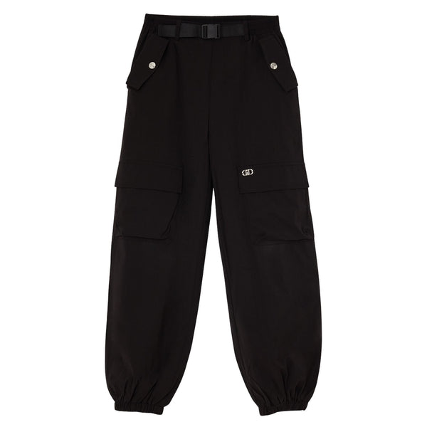 Girls Black Belted Cargo Trousers