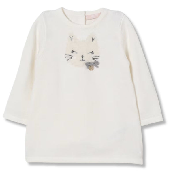 Baby Girls White Cat-Face Embellished Dresses