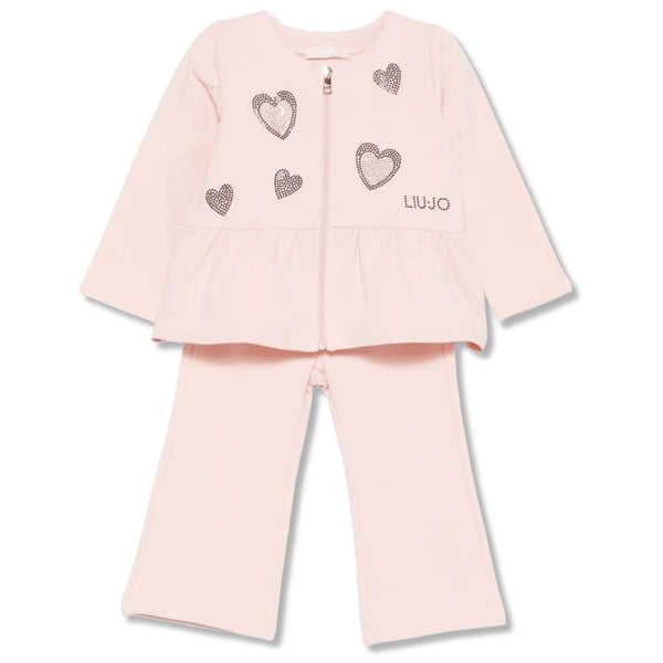 Baby Girls Pink Heart-Embellished Tracksuit
