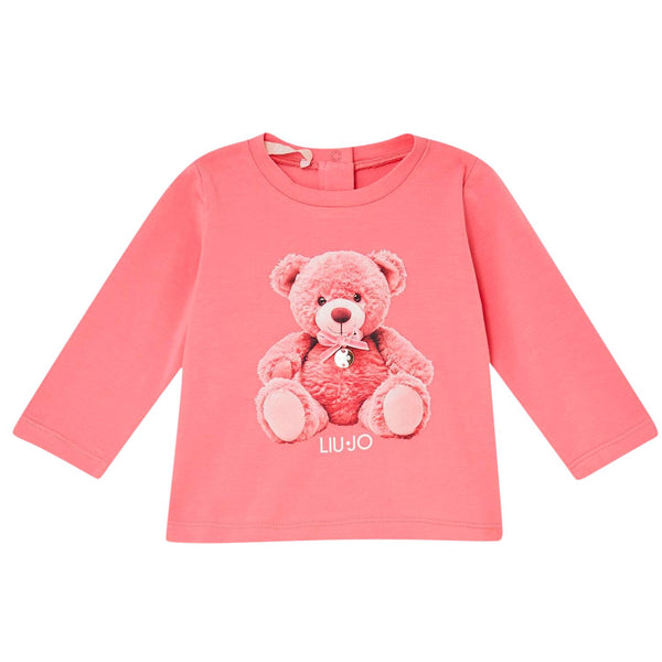 Baby Girls Pink Teddy Bear Logo-Print T-Shirt