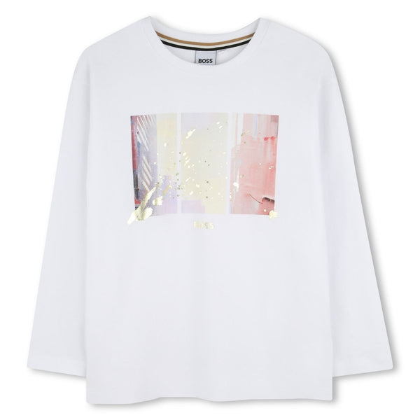 Girls White Graphic-Print T-Shirt