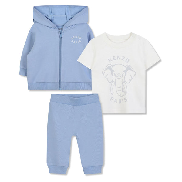 Baby Boys Blue Cotton Elephant Tracksuit Set