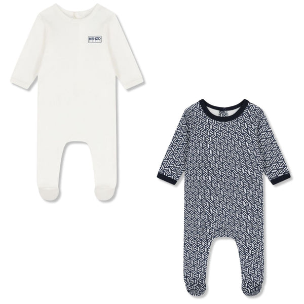 Baby Unisex White & Navy Blue Logo Romper ( 2-Pack )