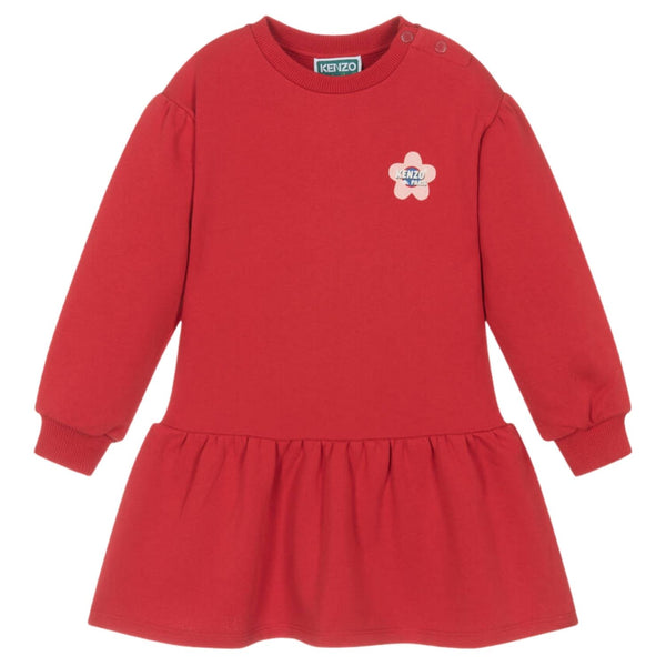 Baby Girls Red Cotton Jersey Flower Logo Dress