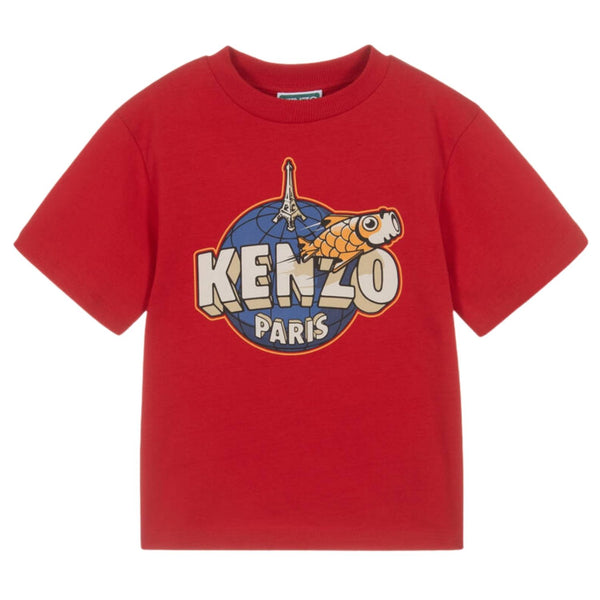 Boys Red Cotton Cosmic Graphic T-Shirt