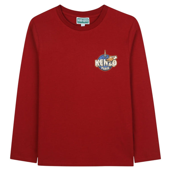 Boys Red Cotton Cosmic Graphic T-Shirt