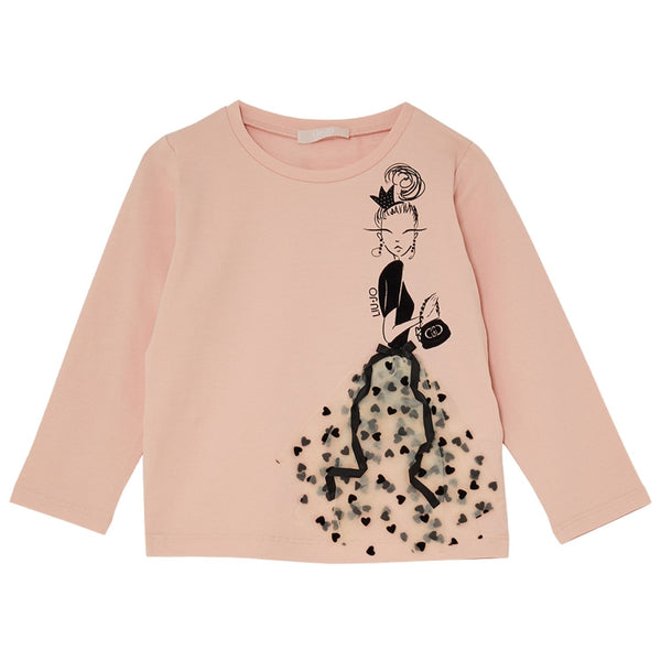 Baby Girls Pink Heart-Mesh Dress-Print T-Shirt