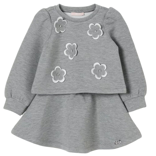 Baby Girls Grey Flower-Patch Skirt Set